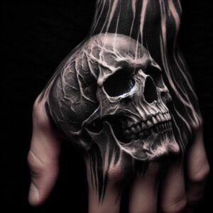 tatuaje de calavera en la mano