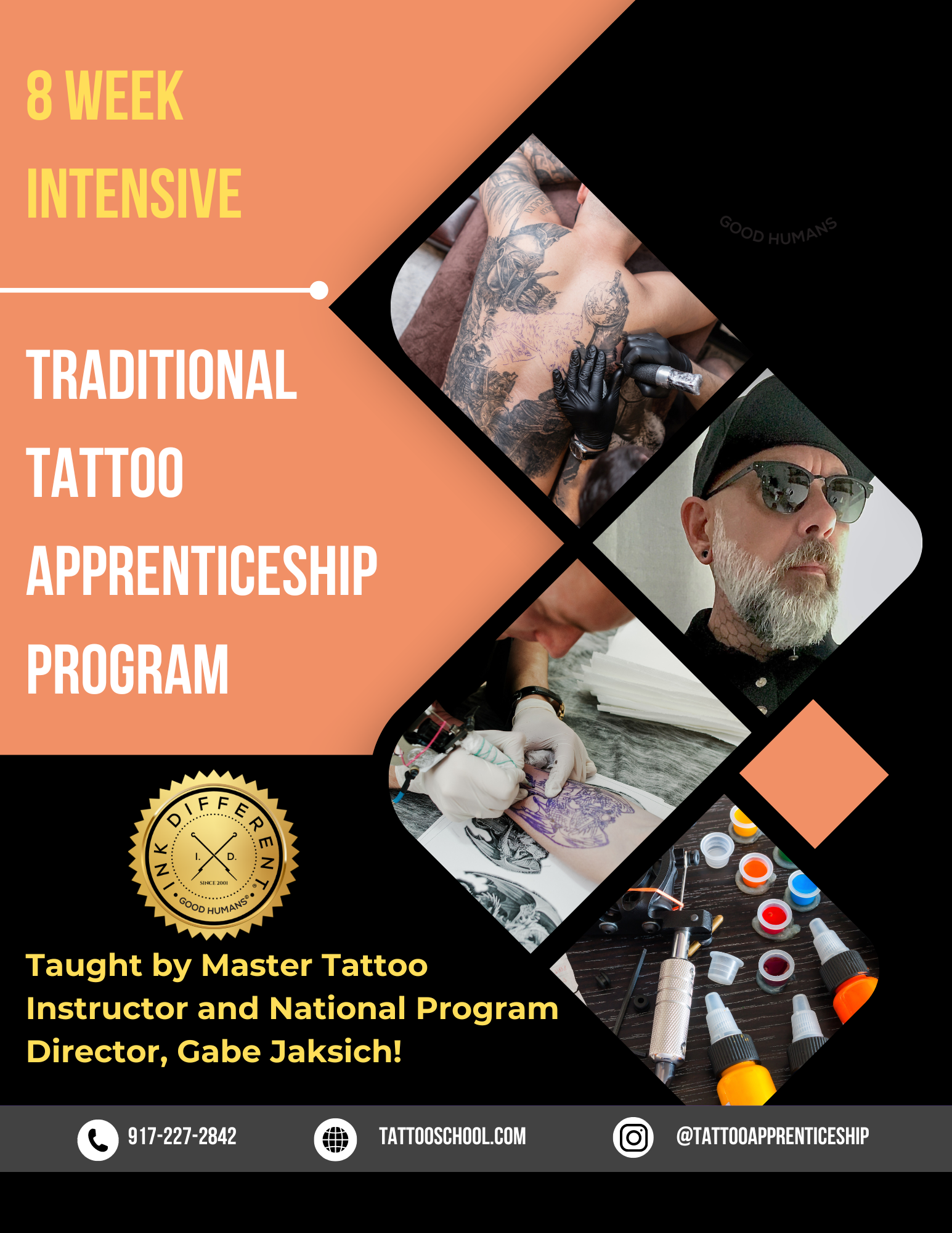 Explorando el arte: programa de aprendizaje de tatuajes tradicionales de 8 semanas de Gabe Jaksich en Ink Different Tattoo School en Miami